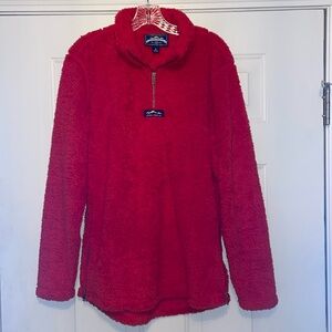 Lauren James Red Sherpa Quarter Zip Pullover